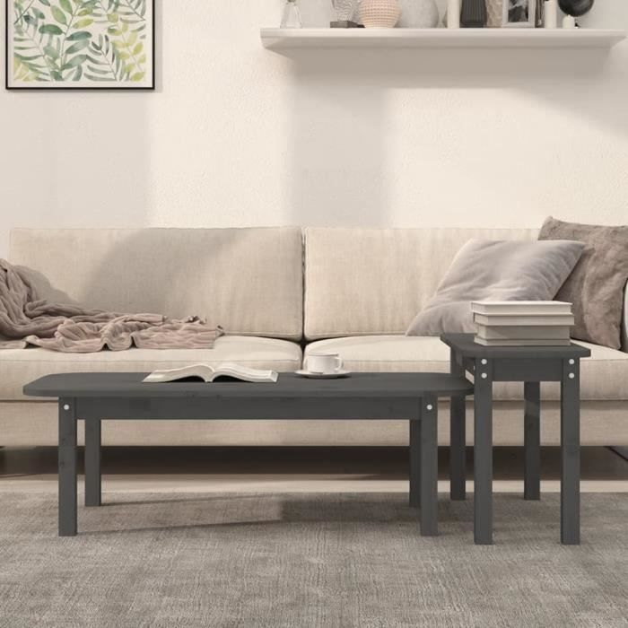 VidaXL Ensemble de tables basses 2 pcs Gris Bois massif de pin 822364