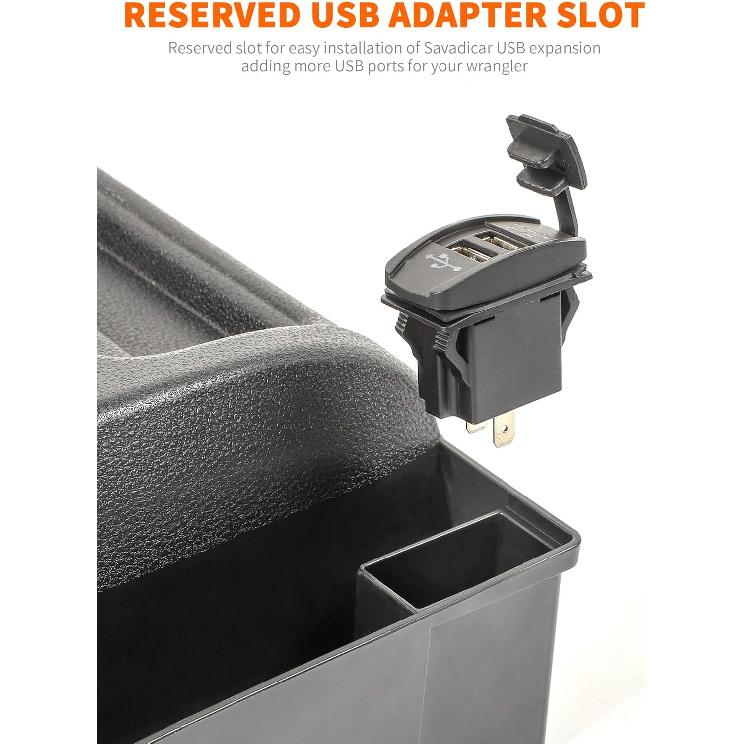Savadicar GT-3 JK Shifter Storage Box, Gear Shift Console Side Tray Organizer For 2011-2018 Jeep Wrangler JK JKU, Interior Accessories, Reserved USB