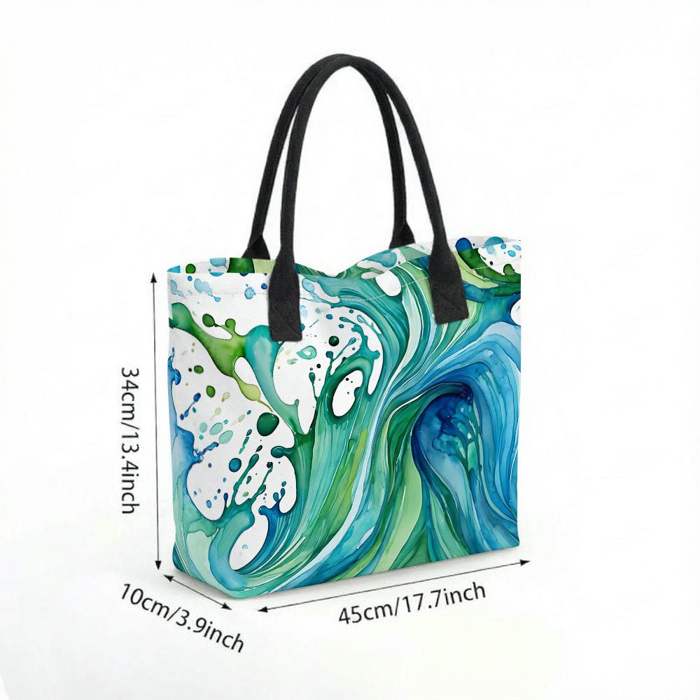  Watercolor Wave Tote Bag Casual Large Capacity Beach Shoulder Bag for Daily Travel