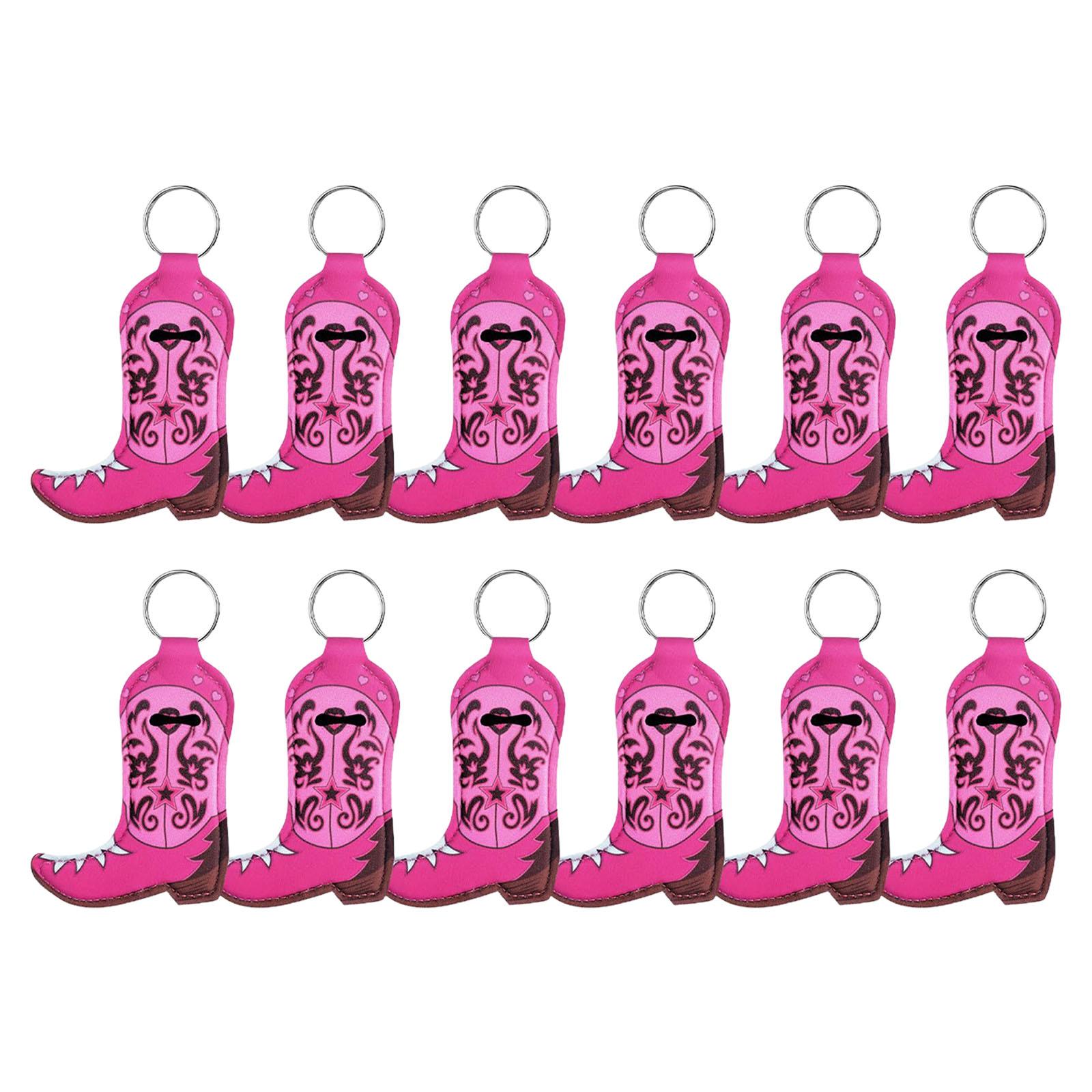 

12x Pink Western Cowboy Boot Lipsticks Holder Keychains Perfect for Standard Lipsticks Fashionable Keyring Gift 1