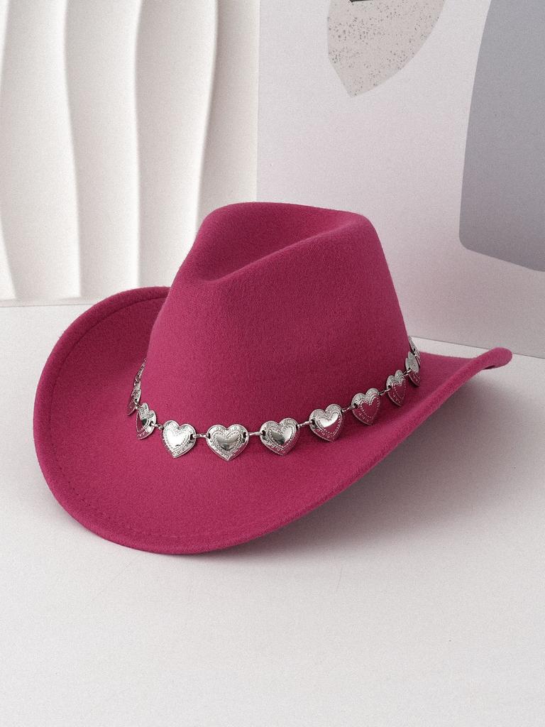 European and American hollow metal oversized love chain hat chain hip hop punk cowboy hat top hat retro felt hat