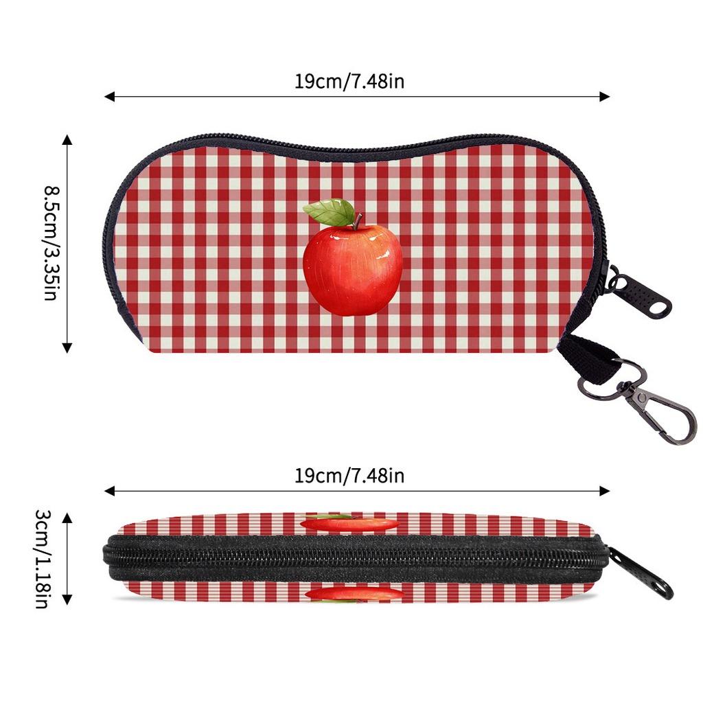 Portable Felt Sunglasses Pouch Soft Shockproof Zipper Eyeglass Case with Metal Clip Check Pattern Printed Eyewear Storage Bag