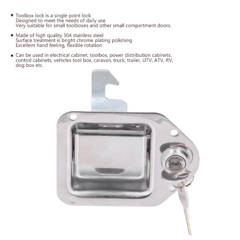 Tool Box Handle Latch With 2 Keys 304 Stainless Steel Silver Paddle Lock For Truck RV Trailer ATV UTV