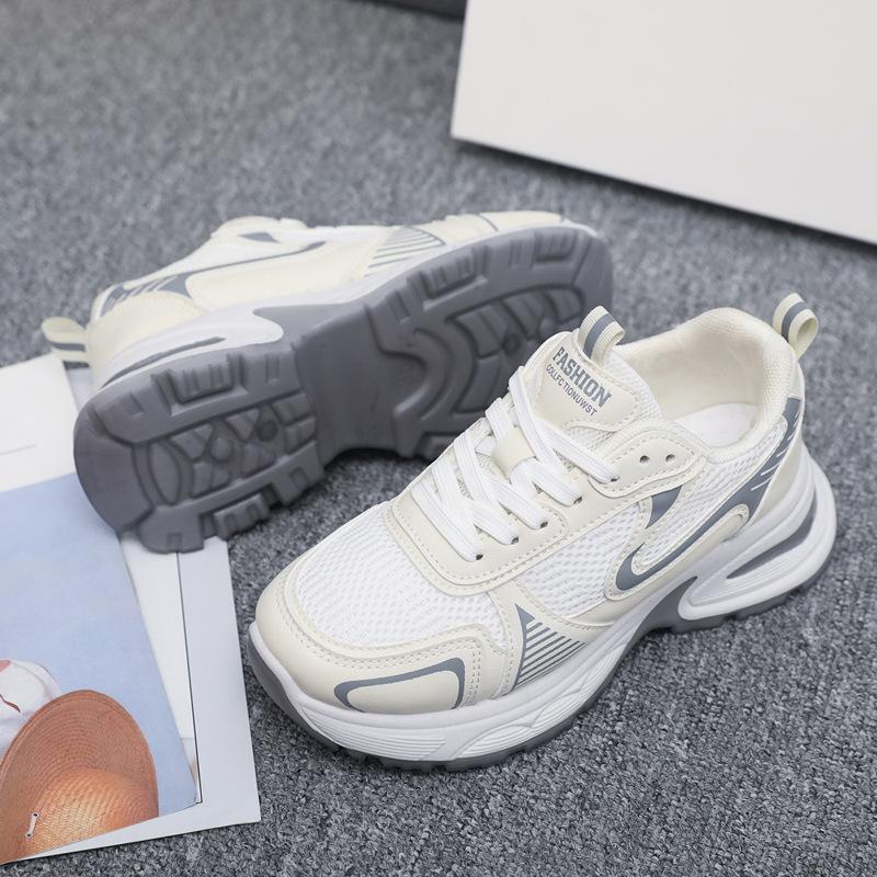 

2024 осень новые женские туфли для пап, женские туфли на толстой подошве, которые увеличивают рост и показывают ноги, дышащие звезды, те же спортивные туфли 36 грязно-белый