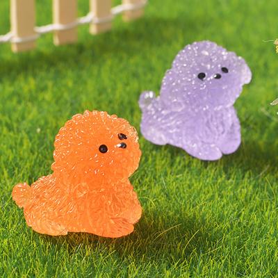 Mini Leuchtende Niedliche Bichon Frise Hundefiguren Miniatur Handwerk Feengarten DIY Kinderzimmer Wohnzimmer Auto Ornament Schreibtischdeko