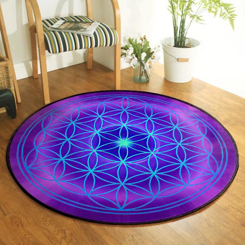 Green/Purple Flower of Life Carpet Circular Non-slip Yoga Mat Meditation Reiki Healing Witchcraft Supplies Home Decor