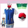 Pokemon Ash Ketchum Cosplay Costume Full Set Adults Jacket Gloves Hat Halloween High Quality Elastic Soft Polyester Material