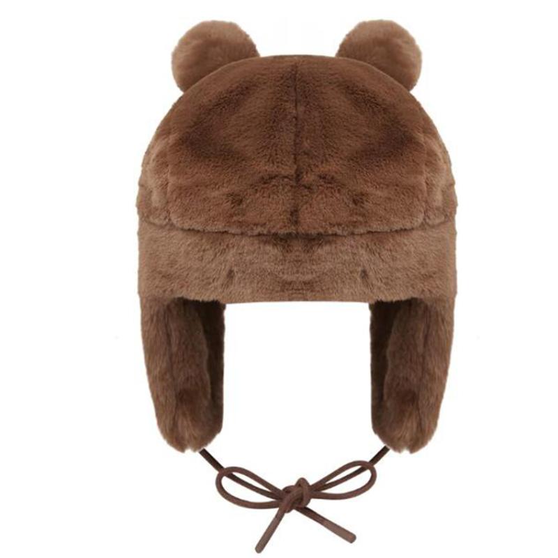 Y2K Fashion Brown Bear Warm Winter Women's Ski Hat