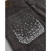 Streetwear Shorts Y2K Mens Womens Gothic Hip Hop Rhinestones Sequins Retro Baggy Jeans Denim Gym Shorts High Waist Casual Shorts