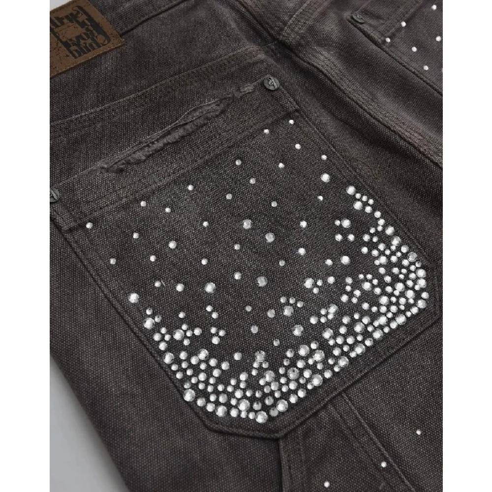 Streetwear Shorts Y2K Mens Womens Gothic Hip Hop Rhinestones Sequins Retro Baggy Jeans Denim Gym Shorts High Waist Casual Shorts