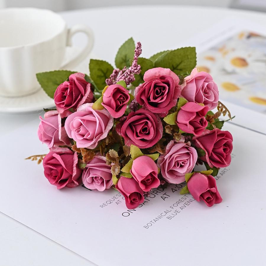 5 Forks 15 Heads Silk Artificial Flowers Rose Wedding Bridal Bouquet Festival Decoration Home Room Arrangement Flower Accessory