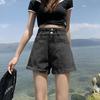 Women's High-Waist A-Line Denim Shorts - Summer Thin Style, Double Button, Loose Fit, Rolled Hem, Versatile & Slimming.