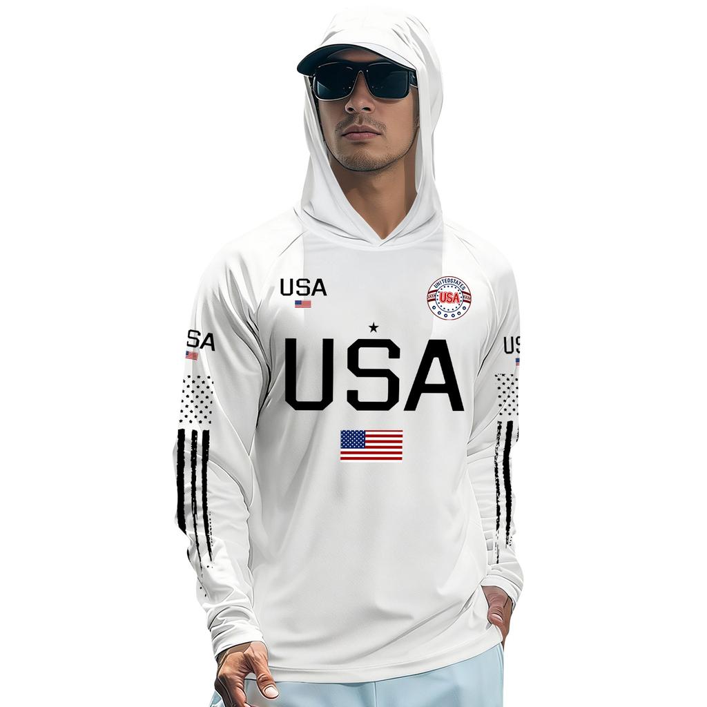 T-shirt à capuche à manches longues avec imprimé USA et détails graphiques Pull léger pour homme Vêtement de sport décontracté