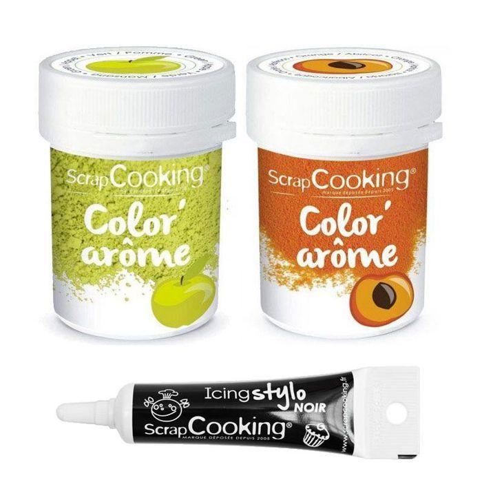 2 colorants alimentaires pomme &amp; abricot + Stylo glaçage noir