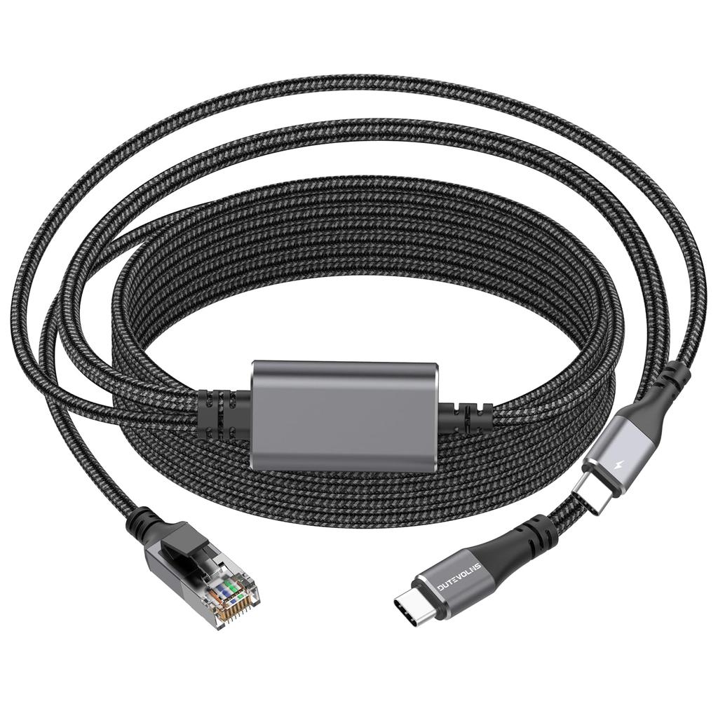 Dutevolns 3m USB C to Ethernet Cable with Male 100W PD Fast Charging and Gigabit LAN Type C to RJ45 Nylon Cable with Power Transmission Port Adjacent