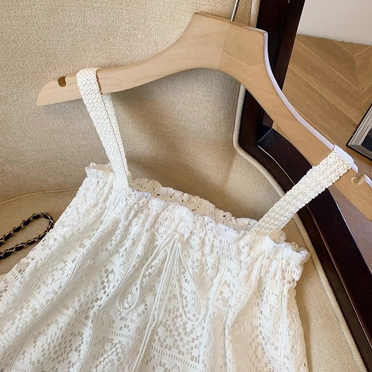 Female Summer Sweet Hook Flower Fungus Edge Tied Doll Lace Camisole Top