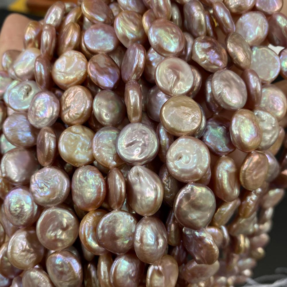 1String, Button Shape Pearls, 11-12 Mm, Natural Freshwater Pearl Beads for Jewelry Making DIY Supplies, Women's Craft Gifts 36cm