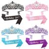 Fashionable 2pcs Rhinestones Tiaras Headband and Sash Hairpiece Hair Accesories for Women’s Birthday Party Accessories