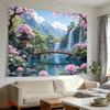 2D Zen Temple Waterfall Tapestry for Yoga Studio, Meditation Room & Bedroom Wall Decor