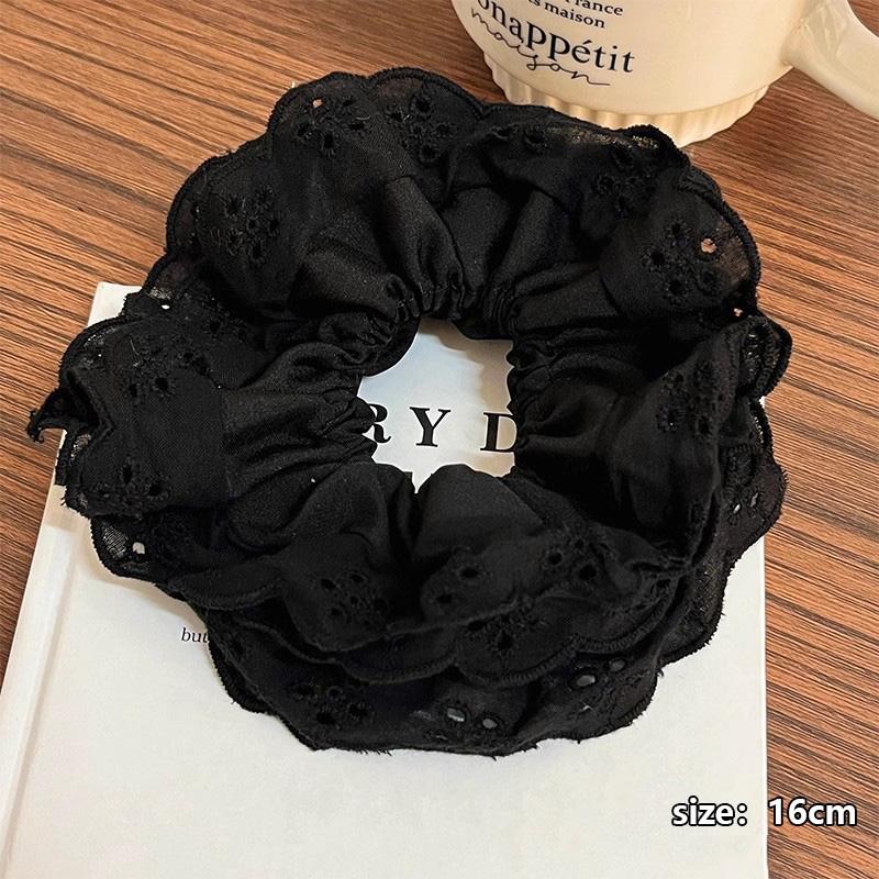 Elegant French Lace Hollow Wide Scrunchie Hair Band For Women Girls Sweet Hair Ornament Rubber Band Fashion Hair Accessories