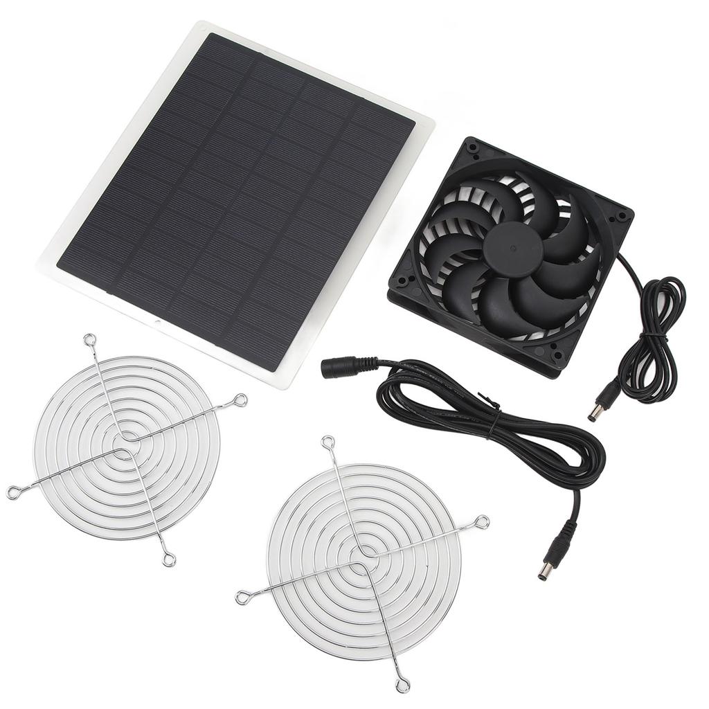 Solar Panel Fan 10W Exhaust Fan Dual Layer Metal Shell Coated Panel Long Cable Vent Fan for Greenhouse Coops RVs Pet House