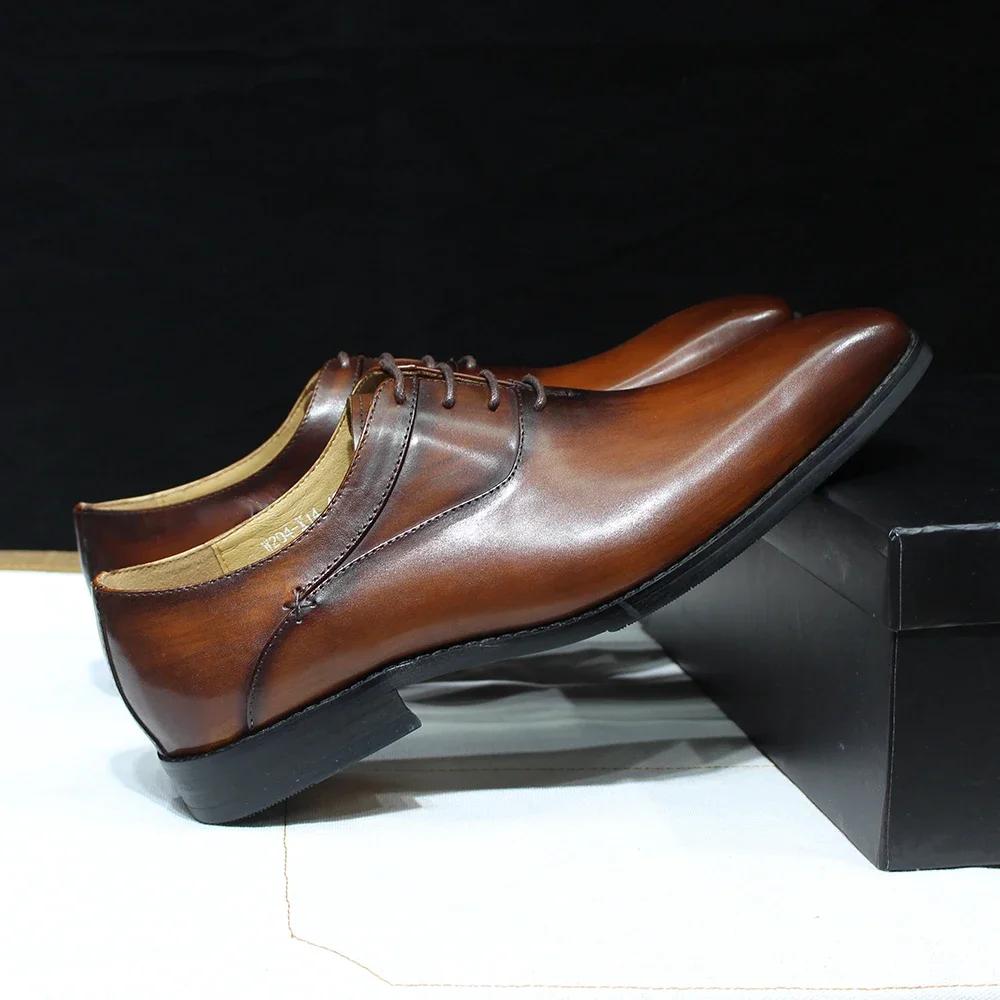Fashion Classic Men's Oxfords Genuine Leather Handmade Lace Up Plain Toe Oxford Dress Shoes for Men Office Wedding Party Formal Footwear