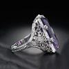 Amethyst Princess Ring: Inlaid Beveled Rectangular Gem with European & American Hollow Filigree Design