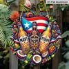 2D Flach, 1 Stück Rundes Aluminiumschild, Puerto Rico Flagge Mavi Coquito Pitropo Design, Bunte Tropische Kokosnuss & Obst Metall Wandkunst, Ideal für Puerto