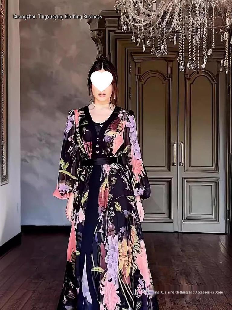 European & American Fashion Temperament Summer Long Sleeve Dress with Camisole Two-Piece Set for Women 2026.