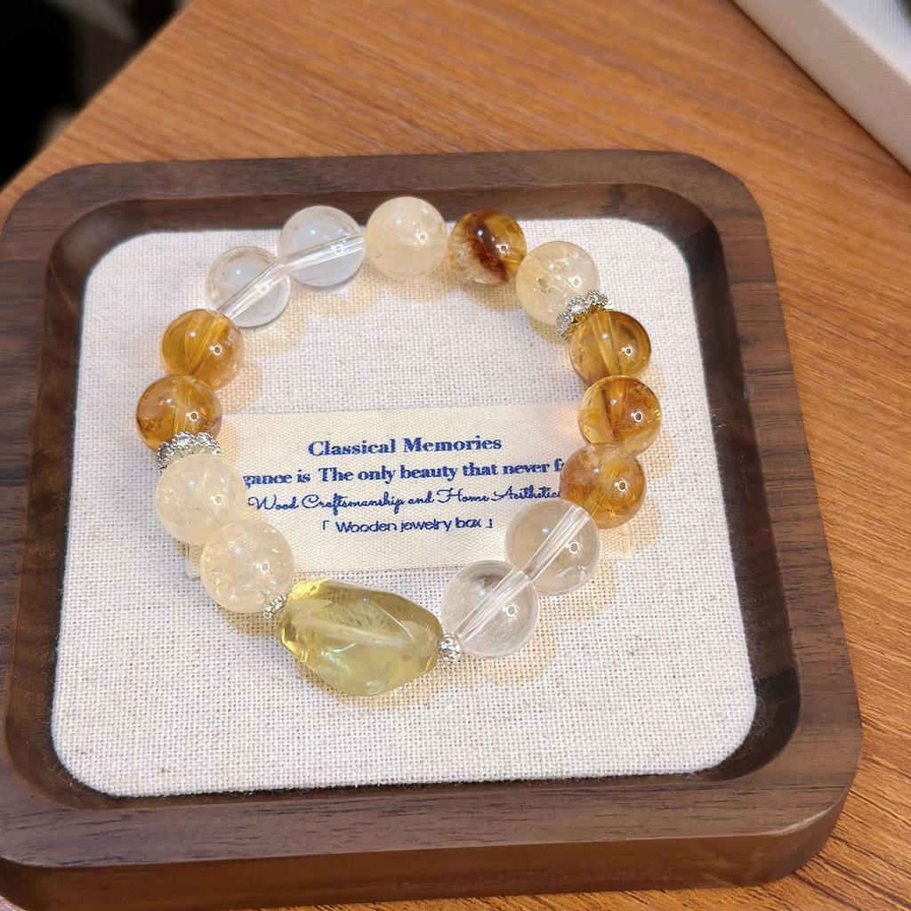 Natural crystal citrine, white crystal, yellow pyramid crystal, sugar cube design bracelet, non-inlaid women's bracelet jewelry
