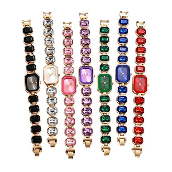 Ladies Bracelet Quartz Watch Sparkling Rhinestone Rectangular Dial Watch Faux Diamond Bracelet Wristwatch for Women Elegant Jewelry Timepiece