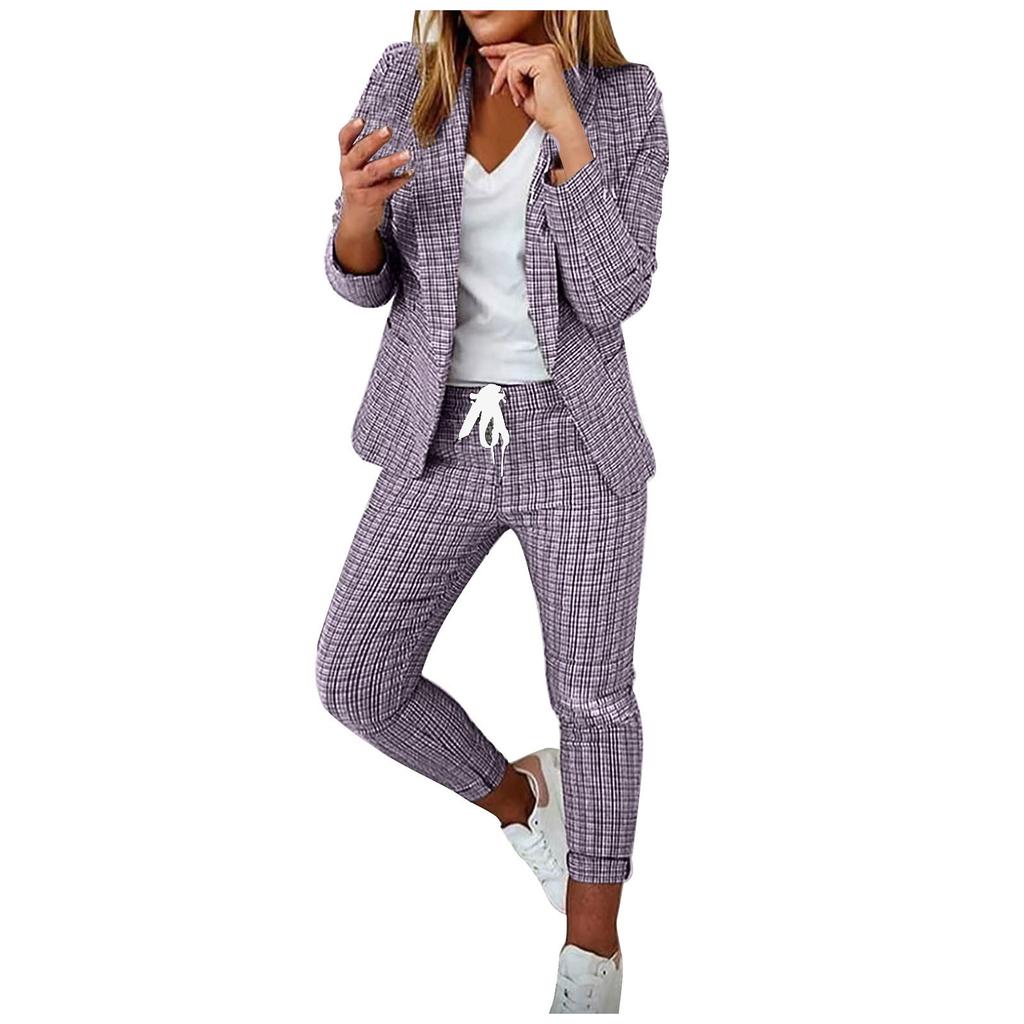 Women Two  Pieces Elegant Slim Fit Jacket Formal  Work Pant Lapel Coat Set