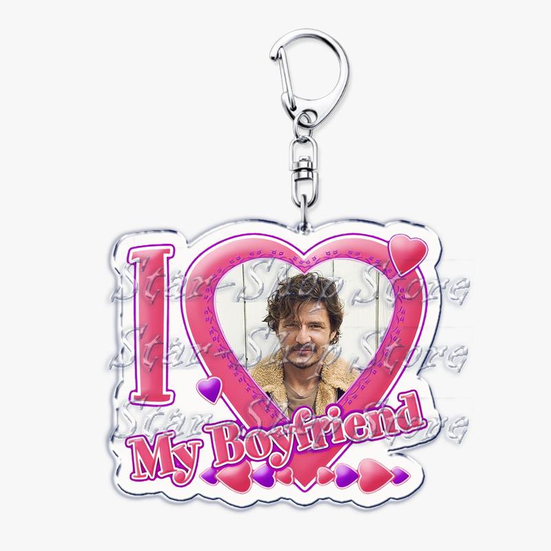 Hot Pedro Pascal I Love My Boyfriend Heart Keychain for Women Accessories Key Chain Ring Keychains Jewelry Fans Gifts