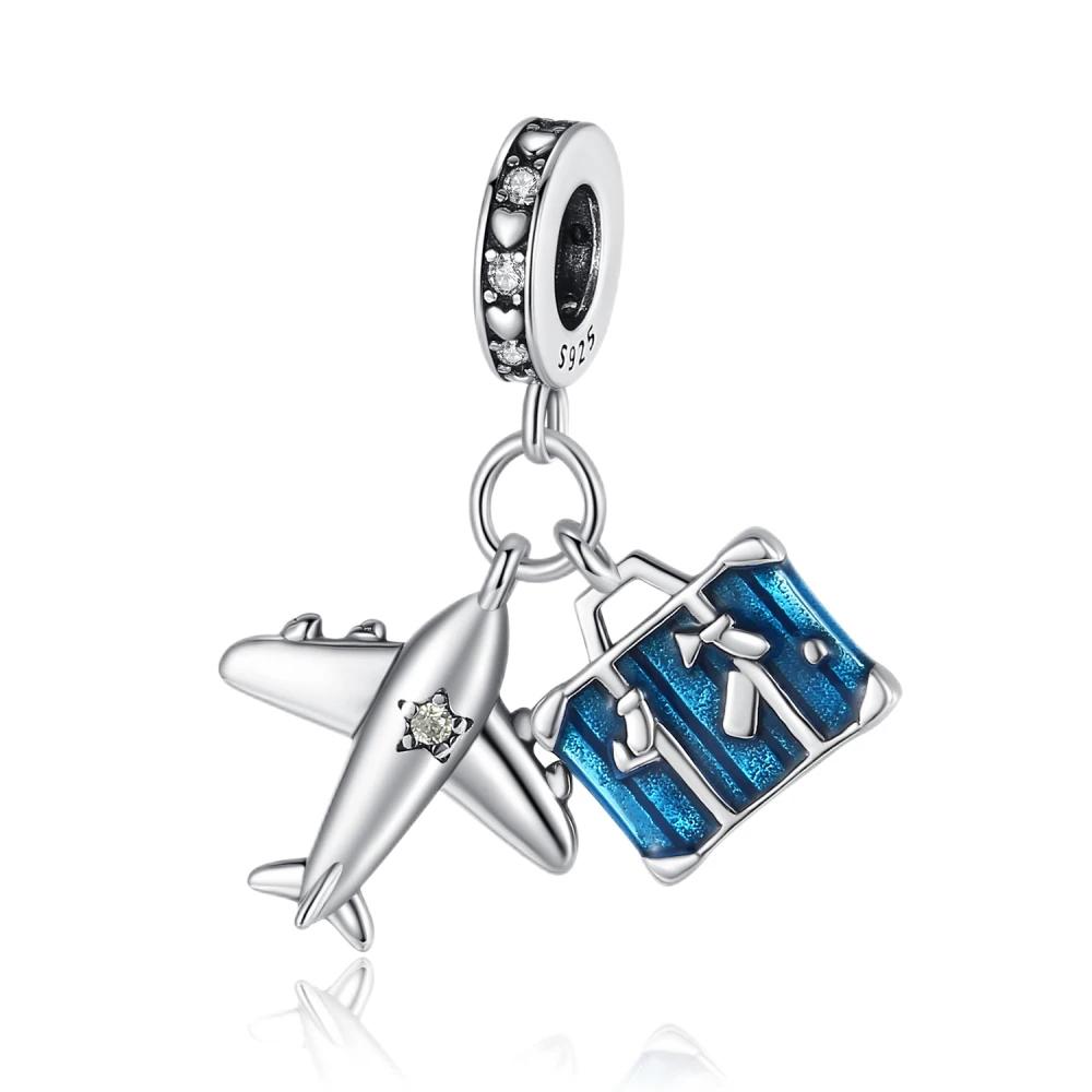 Original New Copper Travel Series Suitcase Camera Shopping Bag Charms For Originaldiy Bracelet Women Jewelry Gift