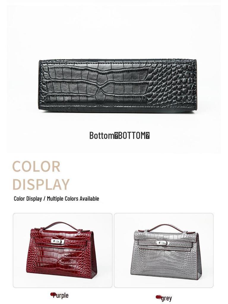2025 Women's Genuine Leather Mini Handheld Bag - Crocodile Pattern Chain Shoulder Kelly Bag