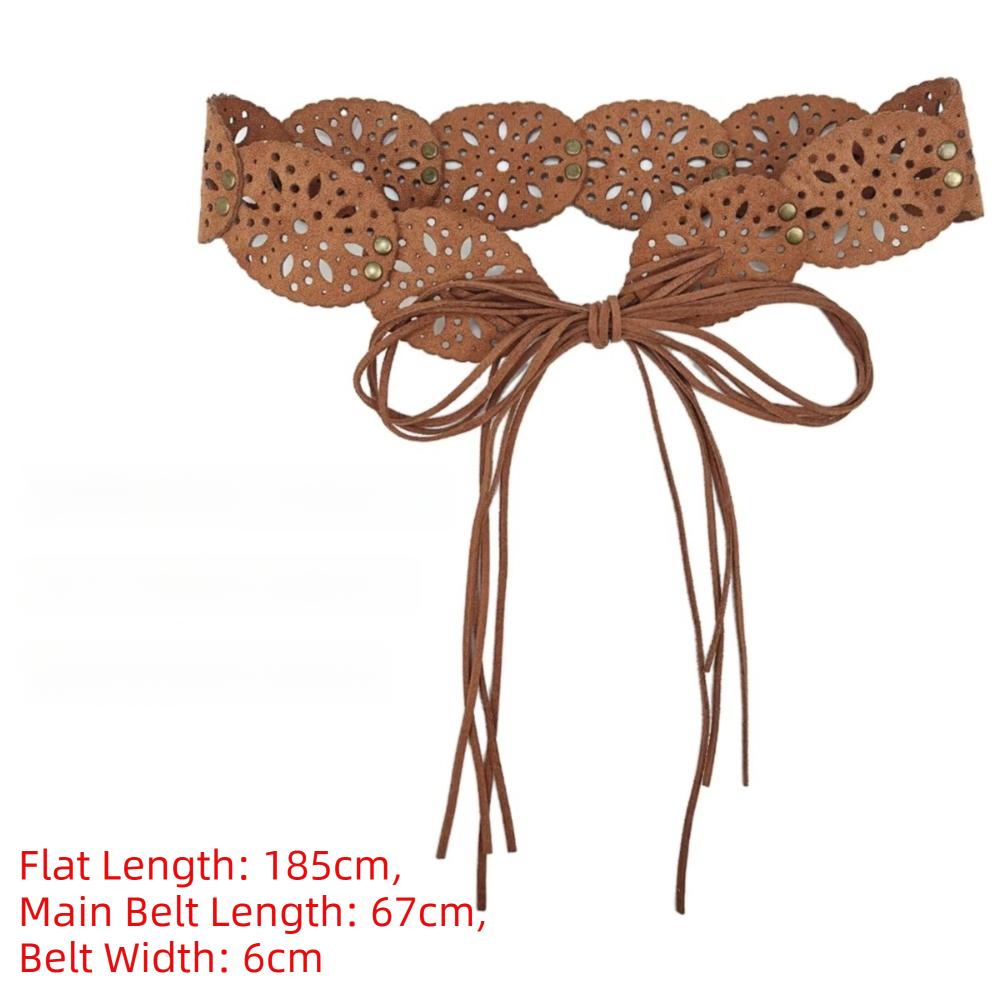 Hollow-out Design Waist Belt Ethnic Style Bohemian Belt Elegant Suede Belt  for Women