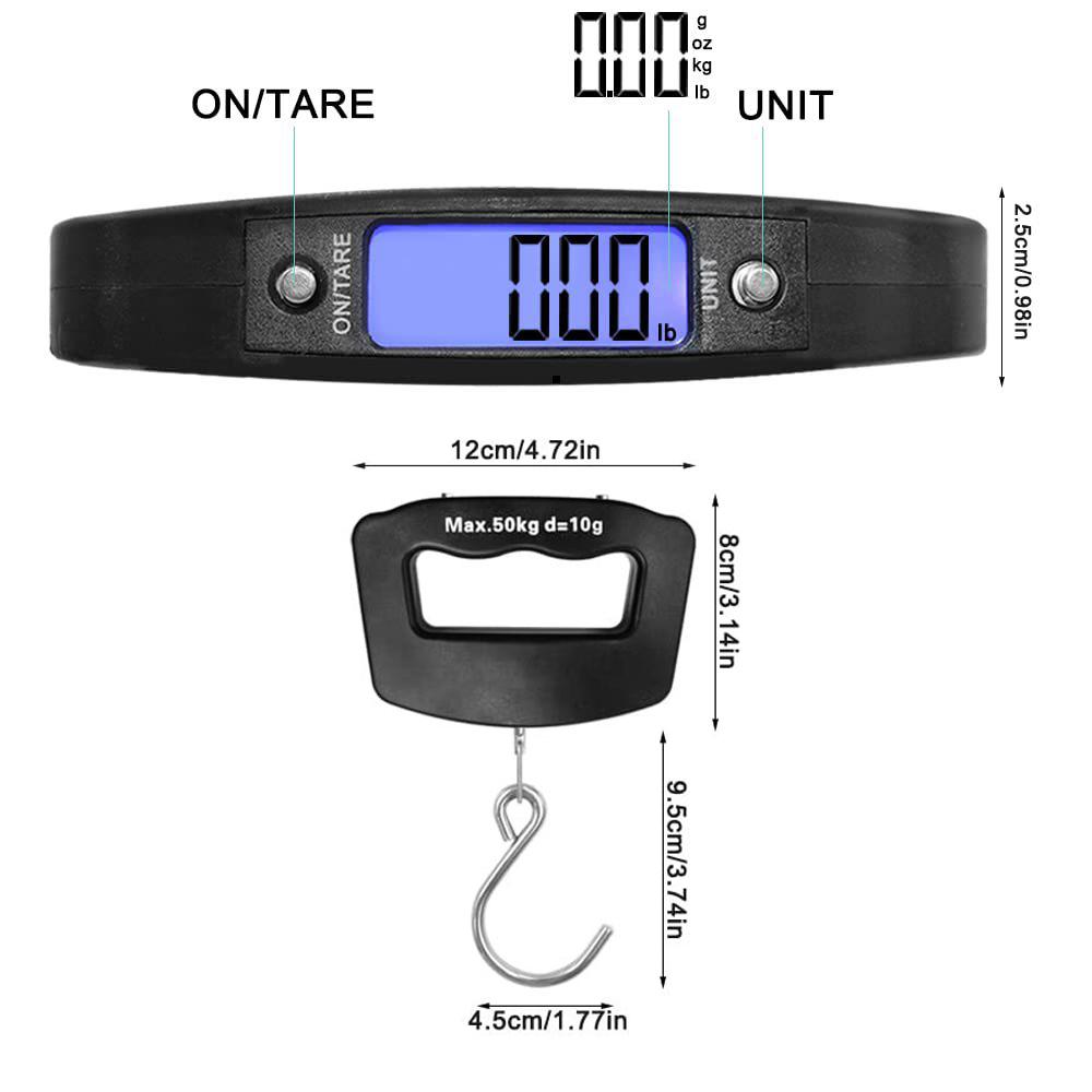 50kg Digitale Hängewaage Tragbare Gepäckwaage mit Haken LCD Elektronische Gewichtswaage Hintergrundbeleuchtung Digitale Anzeige Waage