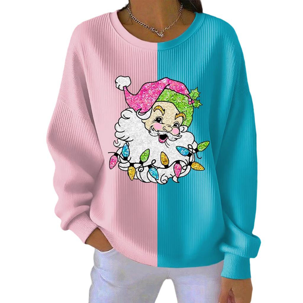 Women's Loose Comfortable Casual And Fashionable Round Neck Christmas Pattern Long Sleeved Sweatshirt