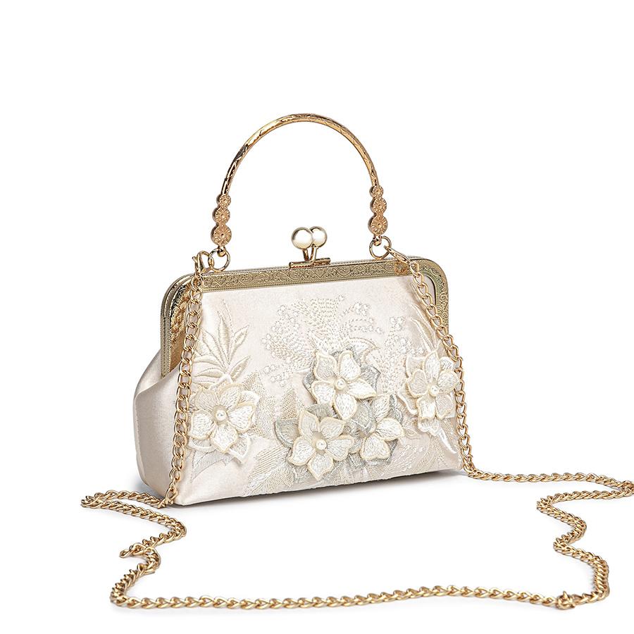Flower Lace Embroidery Dinner Party Ladies Chain Crossbody Bag Elegant Simple Female Handbags Chinese Style Women's Shoulder Bag
