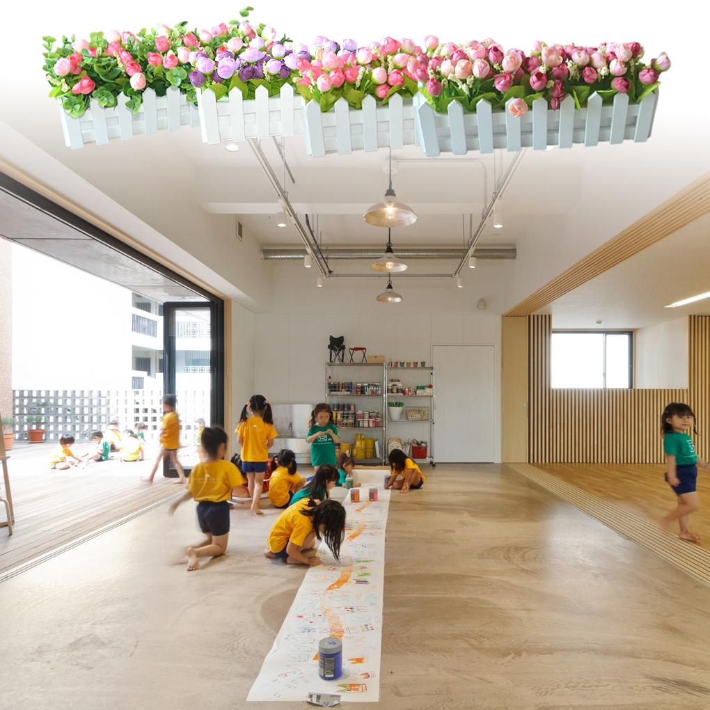 Kunstige blomsterplanter Gjerde Blomsterpotte Plantebeholder Plantekasse Blandet farge for Kontor Midtstykke Arrangement