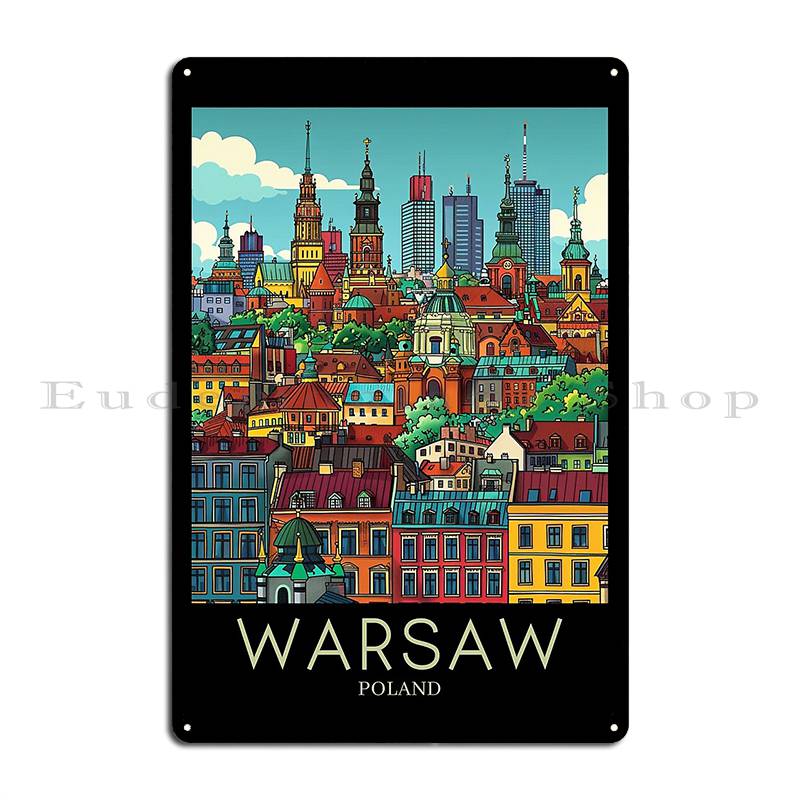 A Pop Art Travel Print Of Warsaw Poland Metal Signs Bar Personalized Classic Bar Cave Wall Cave Tin Sign Poster 20x30cm(7.8x11.8inch)