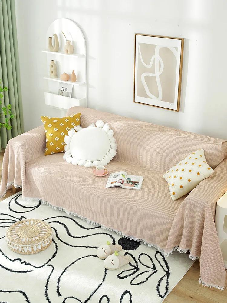Double Sided Usable Sofa Cover Four Season Universal Anti Slip Fringe Sofa Towel Couch Decoration Minimalist Dust Cover Blankets