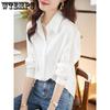 Women's Blouse Shirt Spring and Autumn Hollowed Out Sleeves Shirt Commuting Versatile Shirt