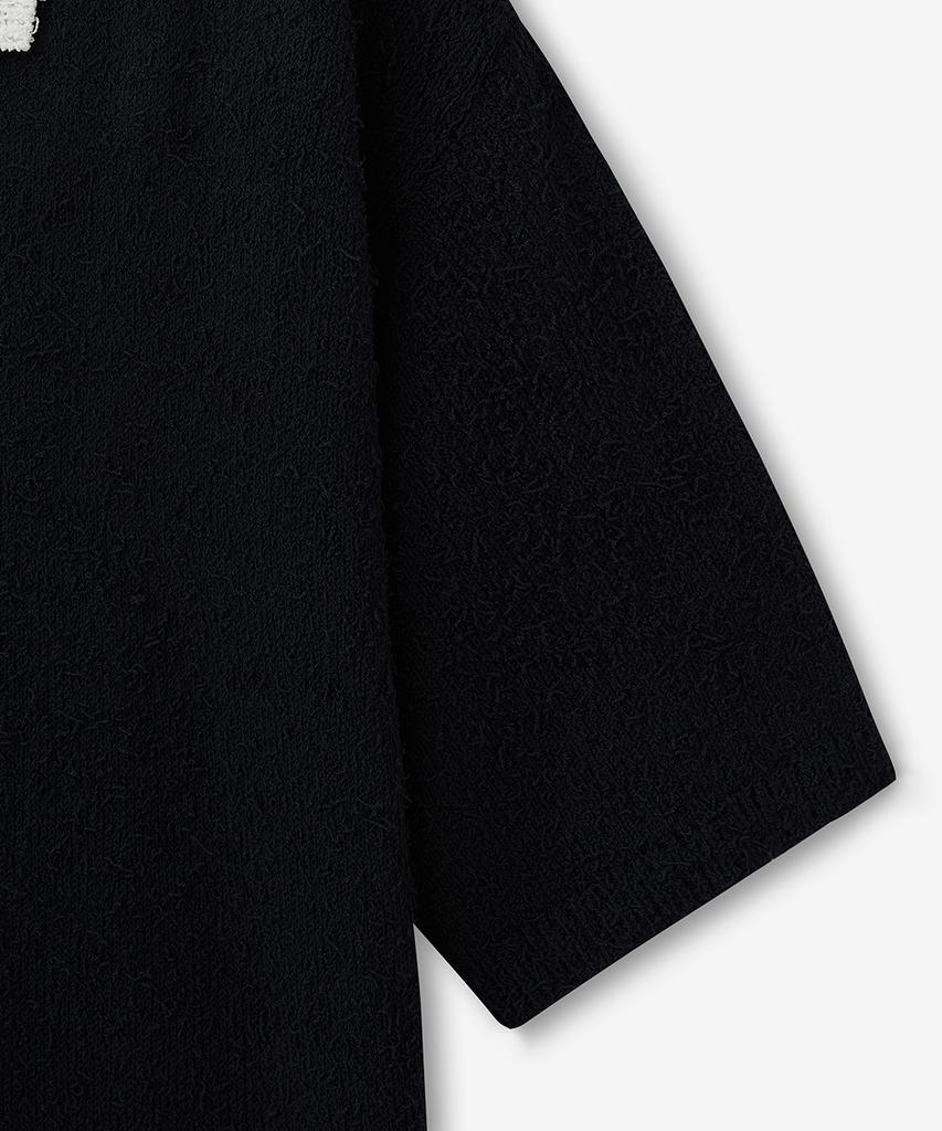 BLOND9 Tail Yarn Coloration Short Sleeve Knit_Navy Ivory
