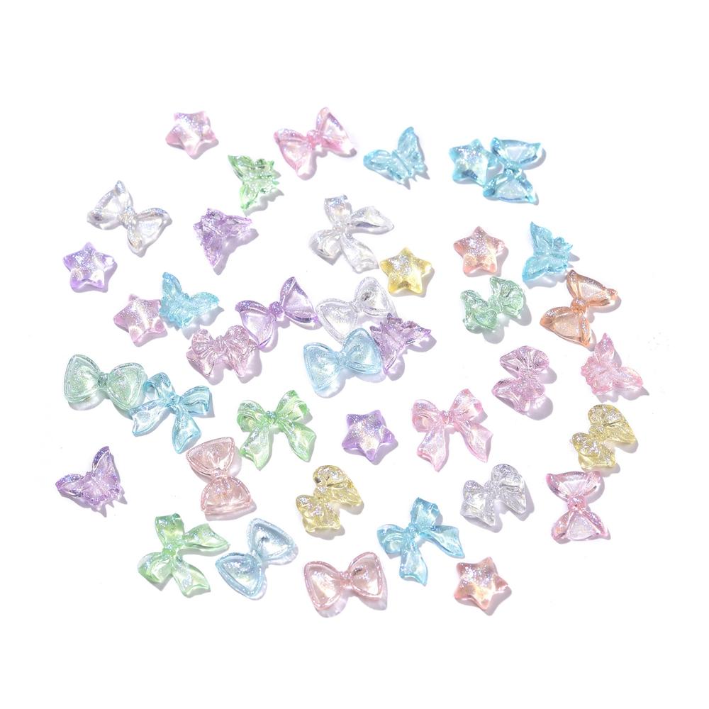 1Box Mixed 3D Nail Charms Resin Bowknot Leaf Pearl Nail Art Decorations DIY Manicure Tools Parts Nail Accessories Boxed