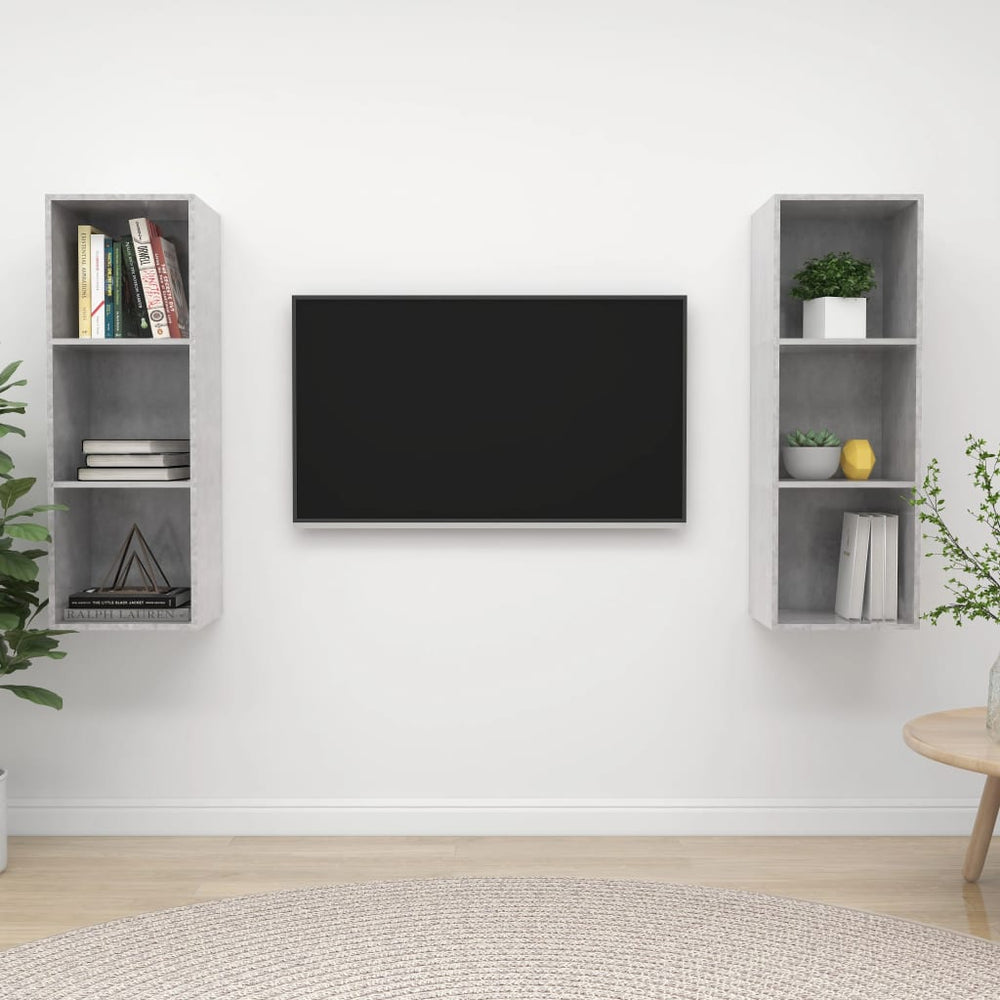 Meubles TV muraux 2 pcs  béton Bois d'ingénierie