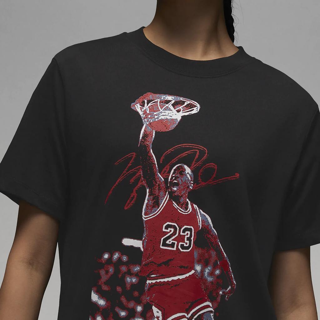 Jordan Character Print Round Neck Short Sleeve Drop Shoulder T-Shirt Women T-Shirt Black FB4613-010