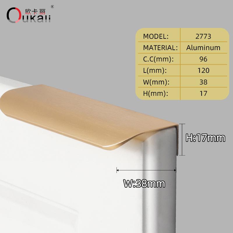 Oukali Hot Sales Modern Furniture Cabinet Handle Kitchen Wardrobe Aluminum Alloy Matt Black Canceal Pull Handles