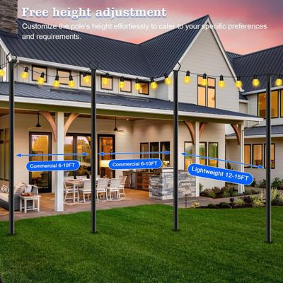 String Light Pole 10 Ft Coated Metal Pole with Fork Outdoor Light Pole