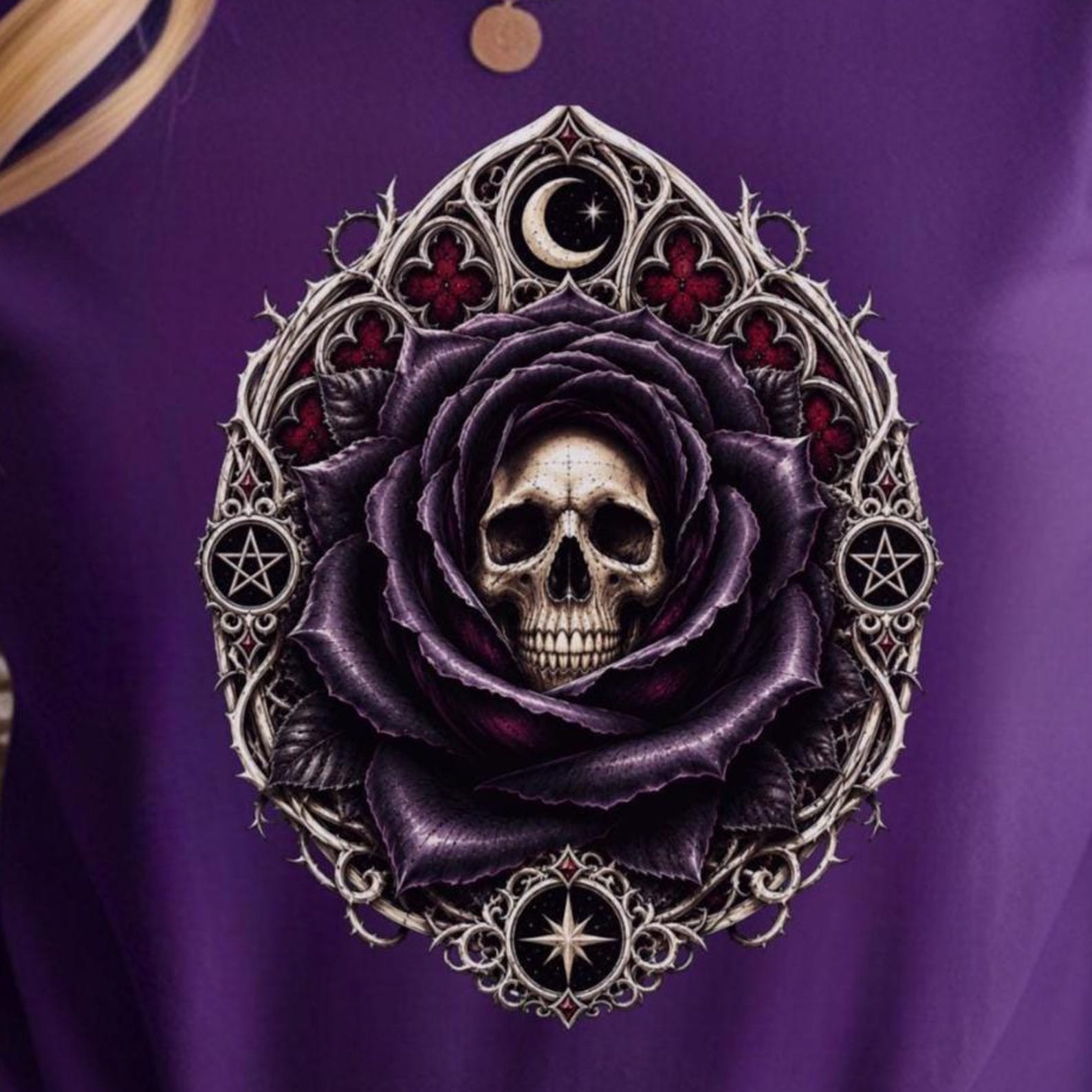 Gothic Skull Rose Shirt | Dark Purple Floral Occult Apparel 4XL